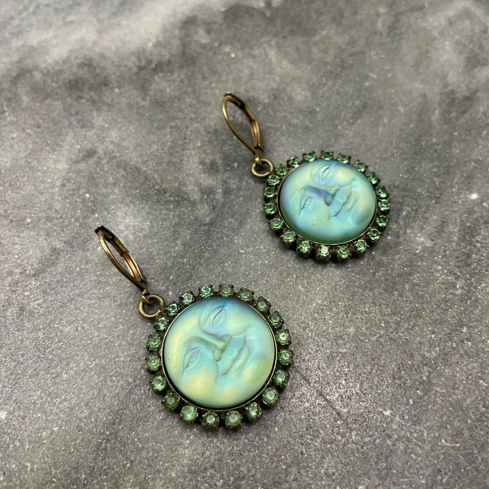 Kirks Folly Blue Moon Earrings with Green Accents